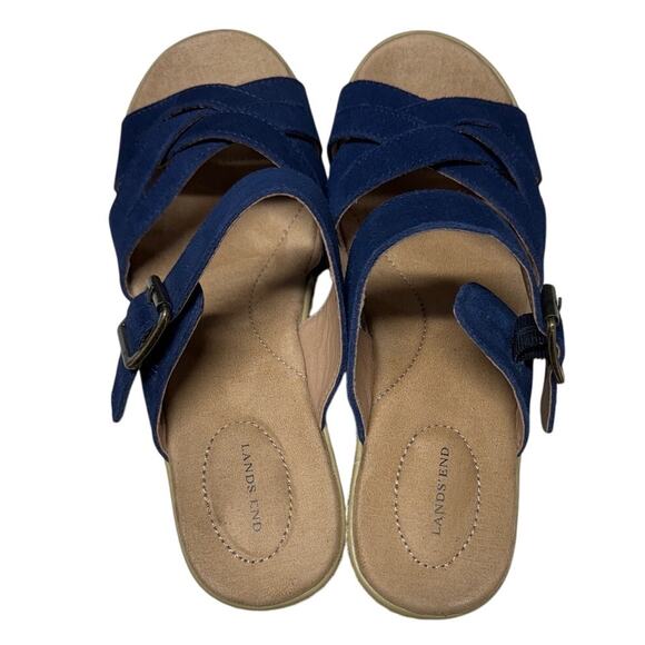 Lands' End Luggage Blue Suede Clara Vlog Platform Block Heel Slide Wedge Women 8 - Picture 6 of 8